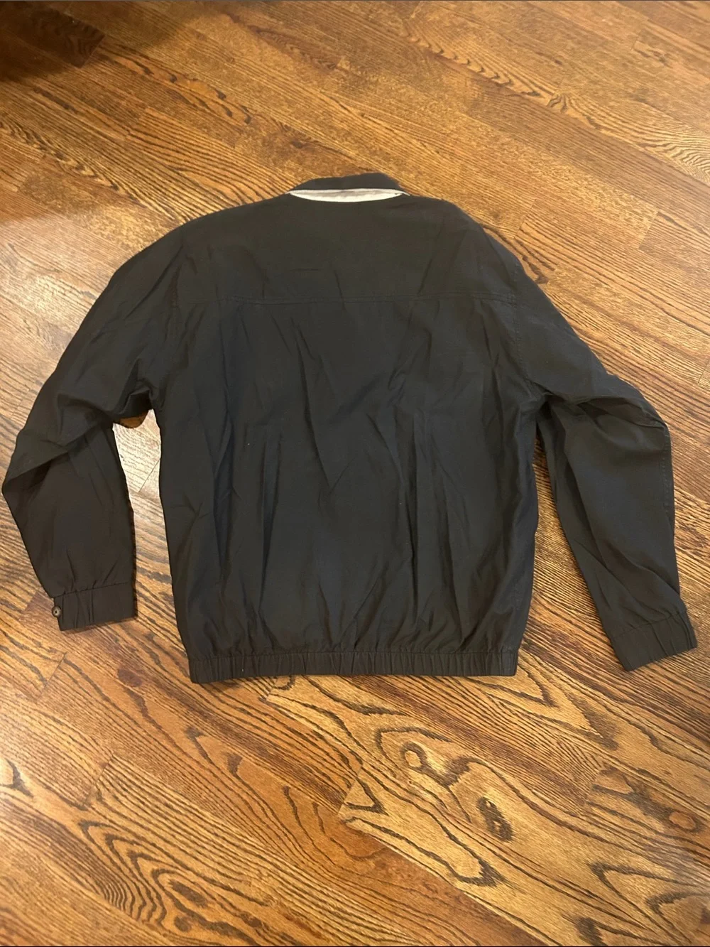 Men's Black Bomber Jacket with Contrast Cream Collar and Embroidered Logo